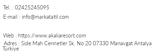 Akalia Resort Hotel telefon numaralar, faks, e-mail, posta adresi ve iletiim bilgileri